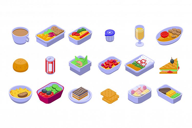 Airline food icons set, isometric style example image 1