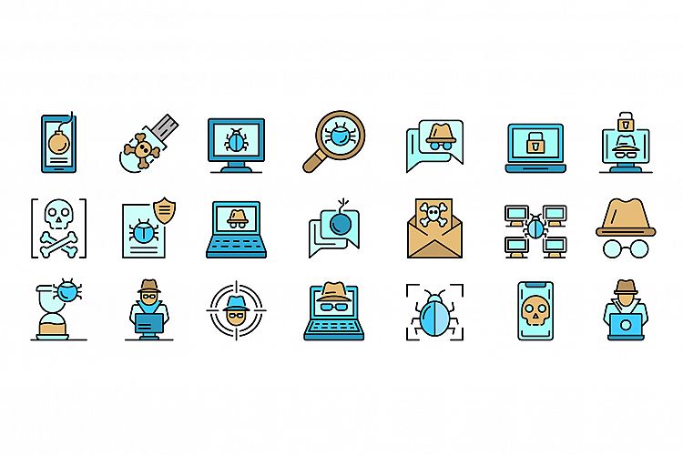 Hacker icons vector flat example image 1