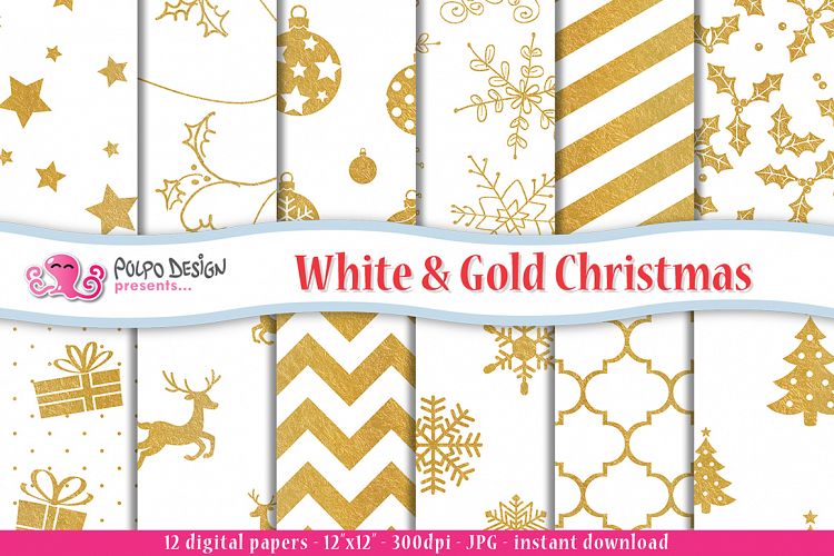White and Gold Christmas Digital Paper