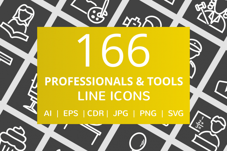 166 Professionals   their Tools Line Inverted Icons