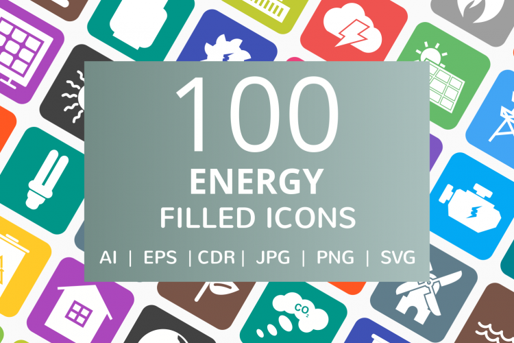 100 Energy Filled Round Corner Icons