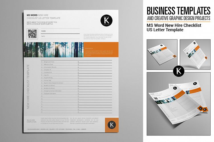 MS Word New Hire Checklist US Letter Template
