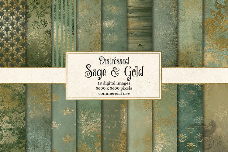 Distressed Sage and Gold Digital Paper