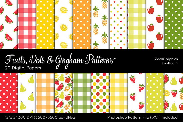 Fruits, Dots And Gingham Digital Papers