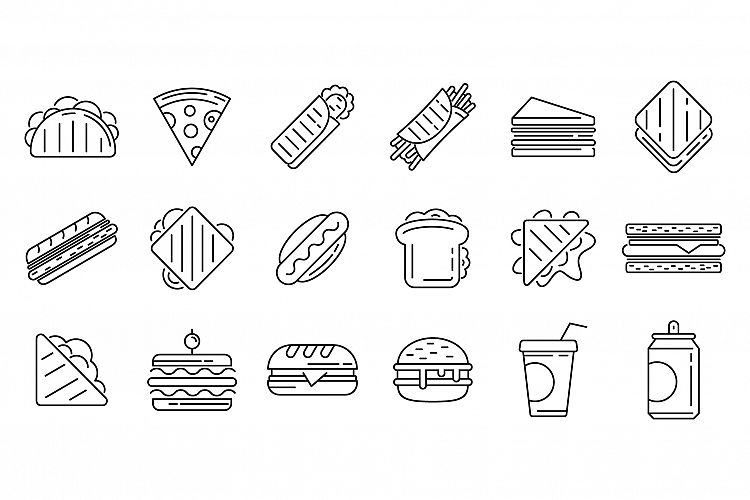 Sandwich bar icons set, outline style example image 1