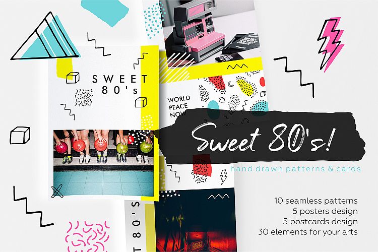 Sweet 80s! Vintage hand drawn patterns collection