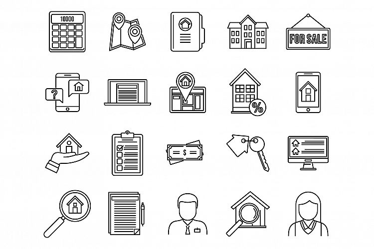 Investor realtor icons set, outline style example image 1