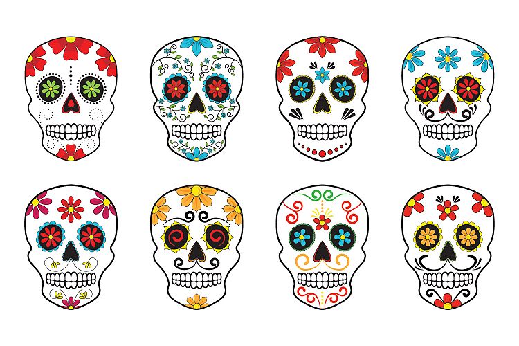 8 Vector Sugar Skulls - Dia de los Muertes