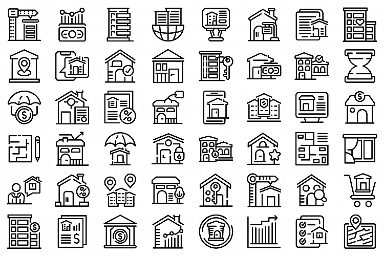 Property investments icons set, outline style example image 1