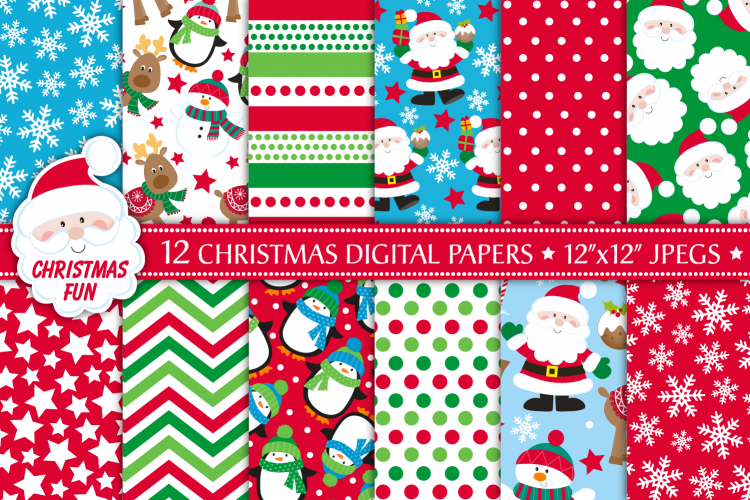 Christmas digital papers, Christmas patterns, Santa papers