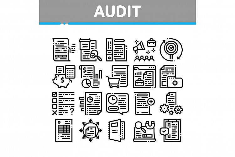 Audit Finance Report Collection Icons Set Vector example image 1