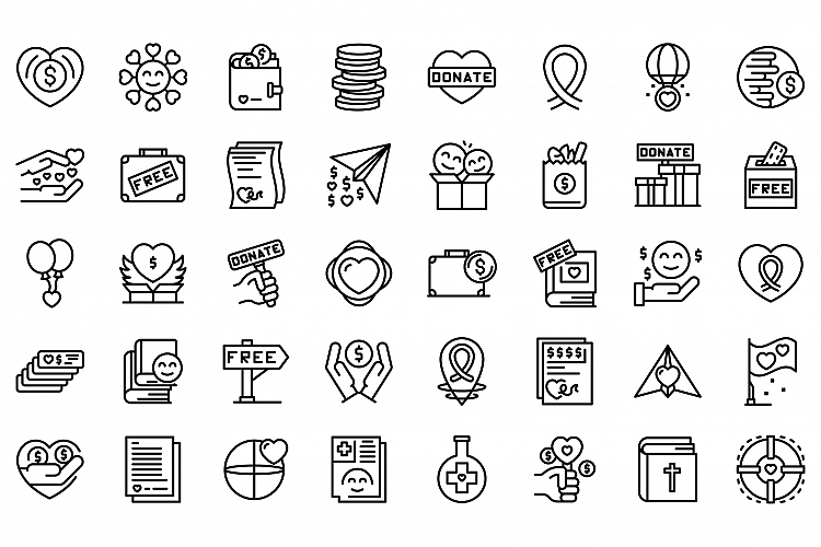 Charitable giving icons set, outline style example image 1