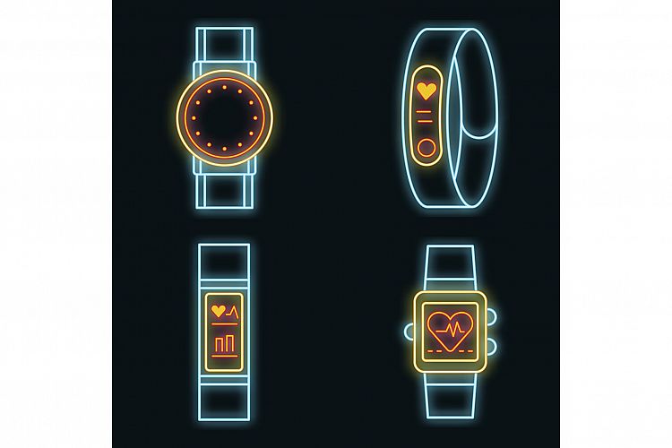 Fitness tracker icons set vector neon example image 1