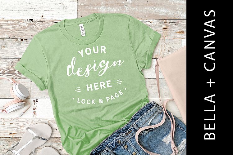 Leaf Bella Canvas 3001 Mockup T-Shirt Clothing Flat Lay