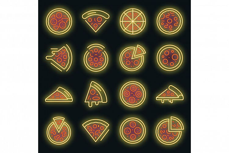 Pizza icons set vector neon example image 1