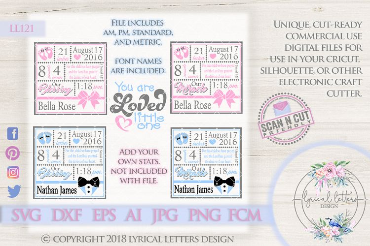 Birth Stats SVG Bundle LL121 SVG DXF FCM EPS AI JPG PNG