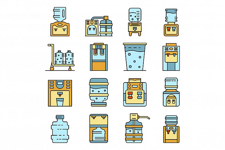 Cooler water icons set line color vector example image 1