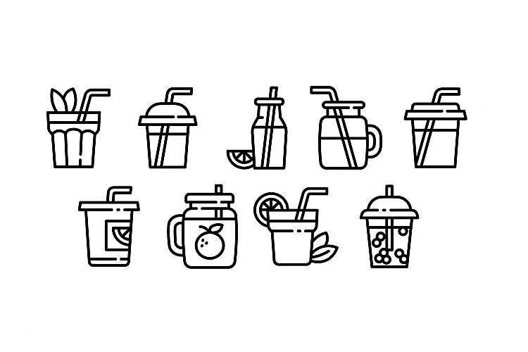 Smoothie icons set, outline style example image 1