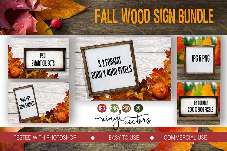 Fall Wood Sign Mock up Bundle PSD JPG PNG