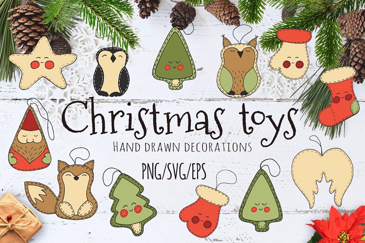 Christmas toys Hand drawn decorative Set