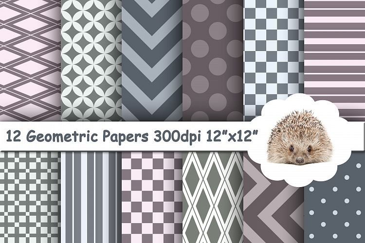 12 Grey and Purple Geometric Textured Papers / Backgrounds