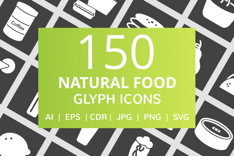 150 Natural Food Glyph Inverted Icons