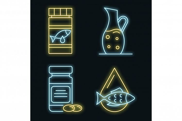 Fish oil icons set vector neon example image 1