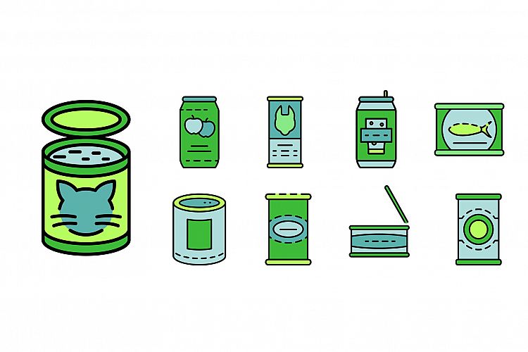 Tin can icon set line color vector example image 1