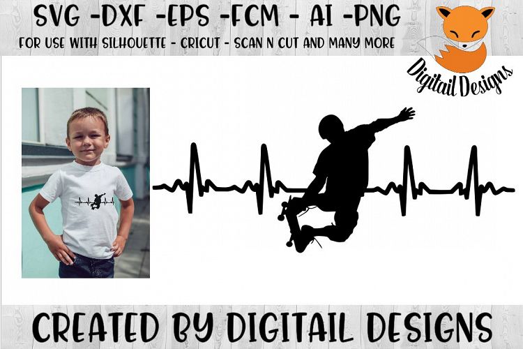 Skateboard EKG SVG - Silhouette - Cricut - Scan n Cut