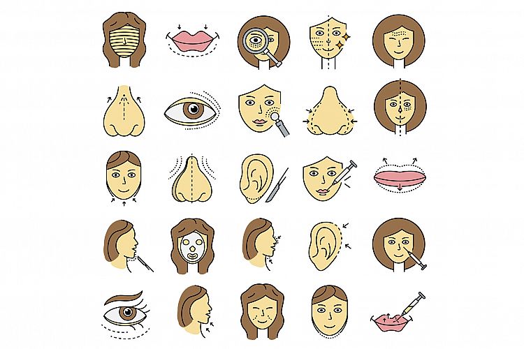 Lifting facial icons set line color vector example image 1