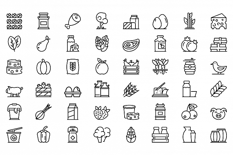 Farm products icons set, outline style example image 1