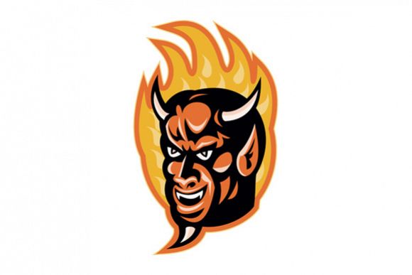Demon Devil Horns Fire Retro example image 1