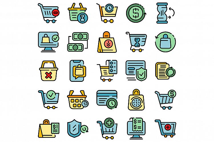Purchase history icons set vector flat