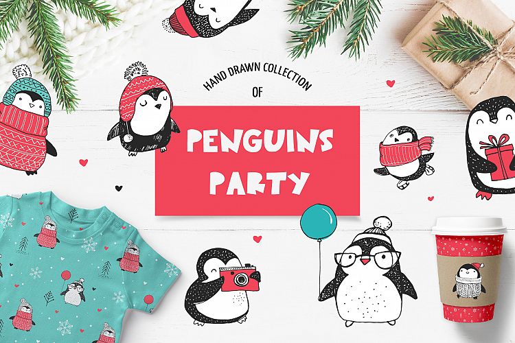 Cute penguin icons, Christmas cards