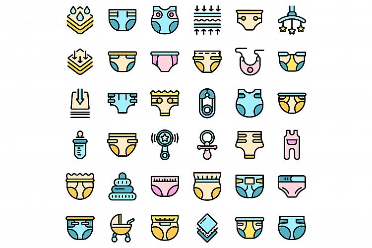 Diaper icons set vector flat example image 1