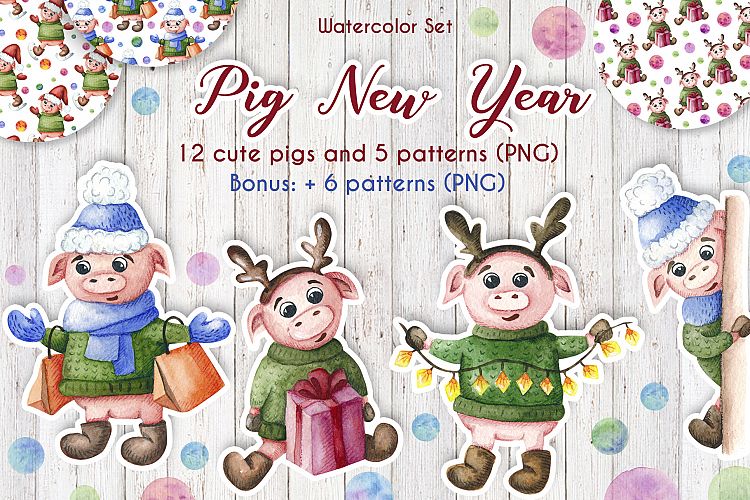 Pig New Year - Watercolor set