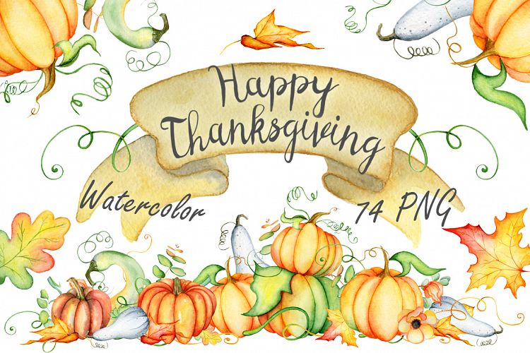 Thanksgiving pumpkins Fall watercolor Autumn clipart