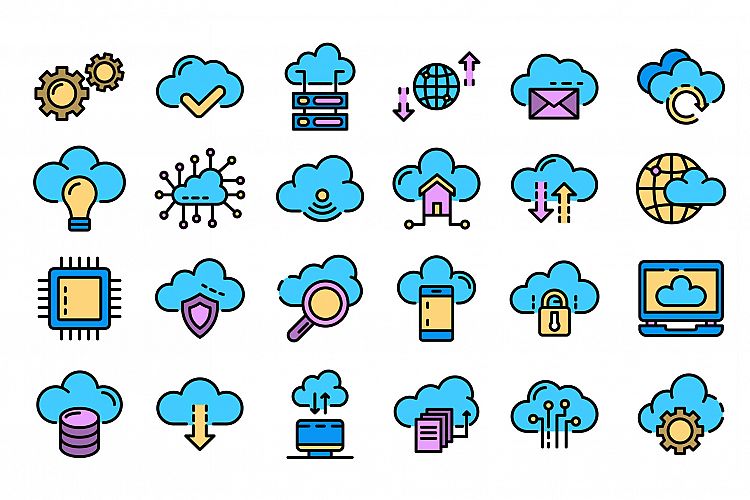 Cloud technology icons vector flat
