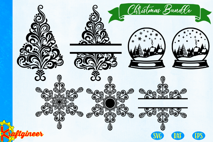 Download Christmas bundle SVG - swirly tree CUT FILE, DXF, EPS. Pl
