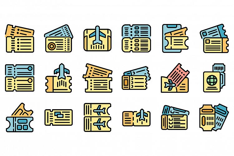Airline tickets icons set vector flat example image 1