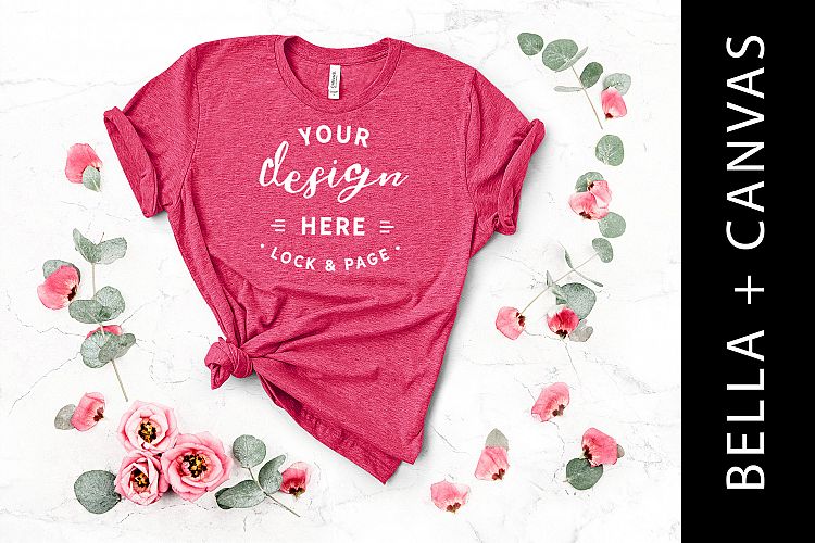 Heather Raspberry T Shirt Mockup Bella Canvas 3001 Apparel