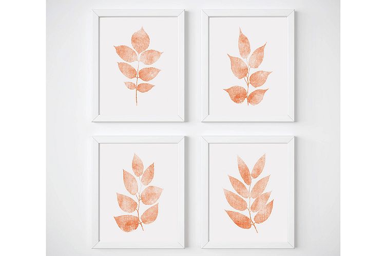 Coral Print Sets, Botanical Print Set of 3, Leaf Wall Art