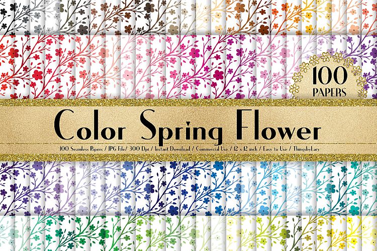 100 Seamless Color Spring Flower Digital Papers