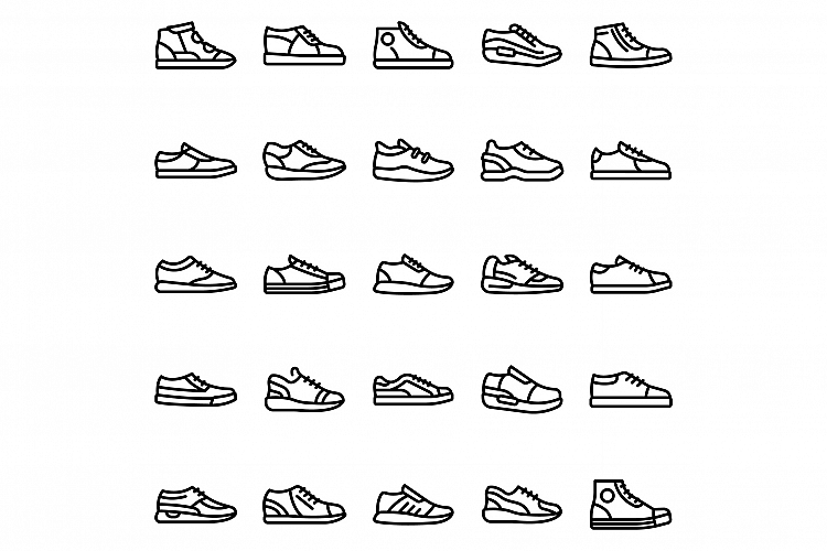 Sneakers icons set, outline style example image 1