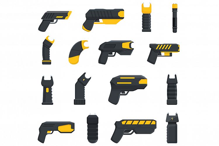 Taser police icons set, cartoon style example image 1