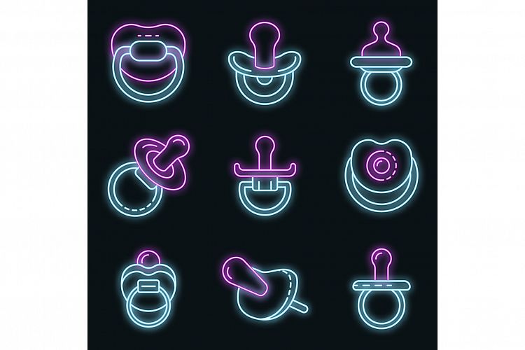 Pacifier icons set vector neon