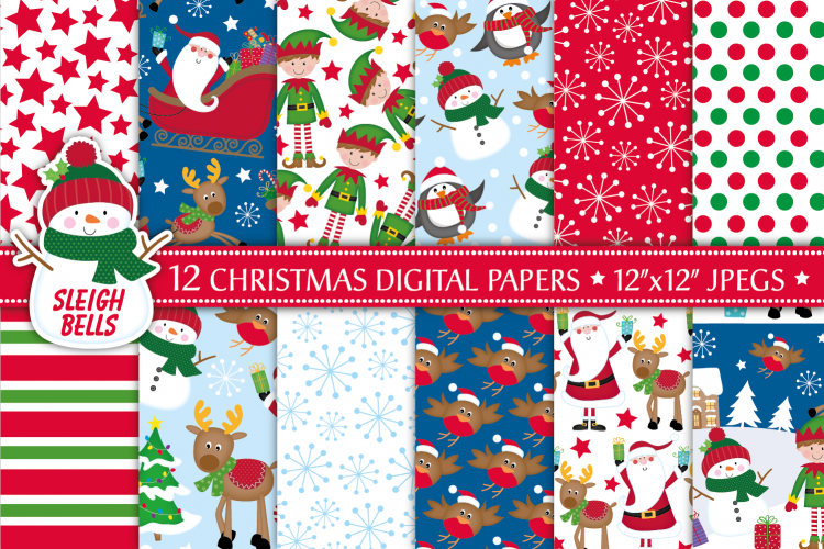 Christmas digital papers,Christmas patterns, Santa, Elf