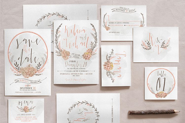 Wreath & Flower Wedding Invitation Suite