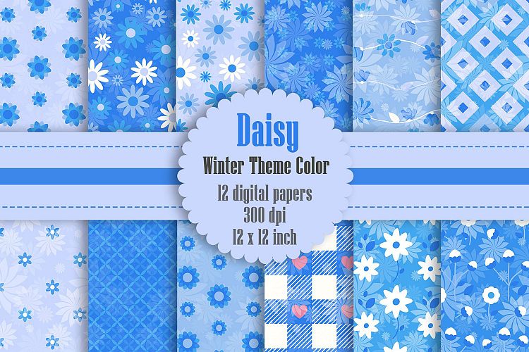 12 Daisy Flower Digital Paper in Powder Blue Theme