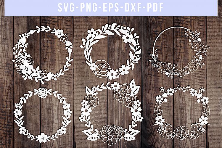 Download Bundle Of 6 Floral Wreath Papercut Templates, SVG, DXF. PDF